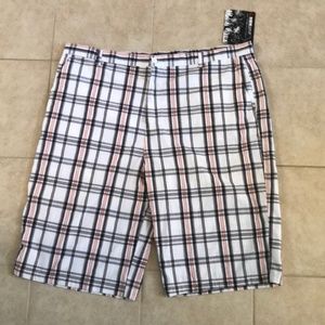 Mens Shorts Size 50 Orange Black White Plaid